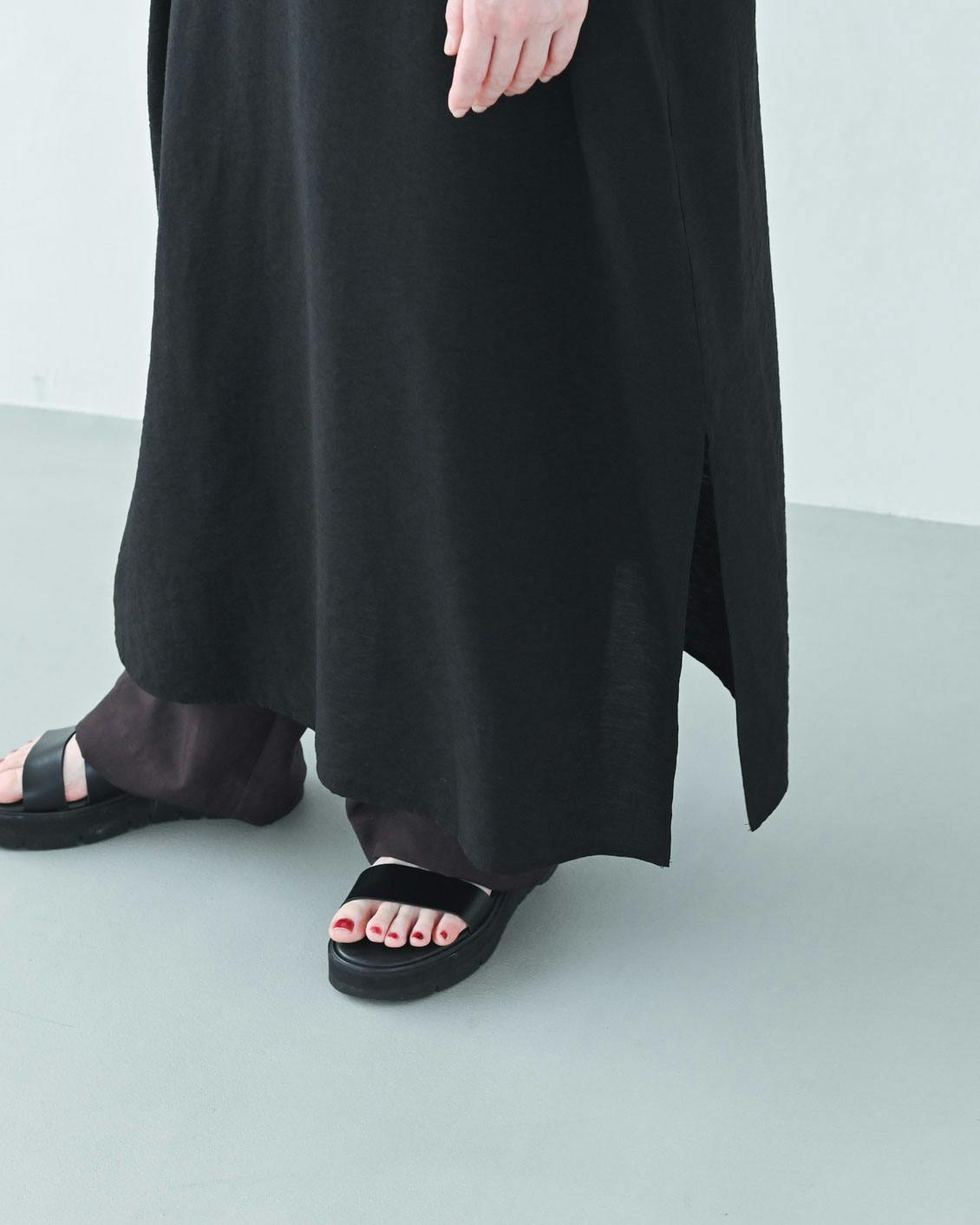 「涼しさも、品のよさも」ハーフスリーブのボックスワンピース / ブラック・S 涼しさも、品のよさも」ハーフスリーブのボックスワンピース