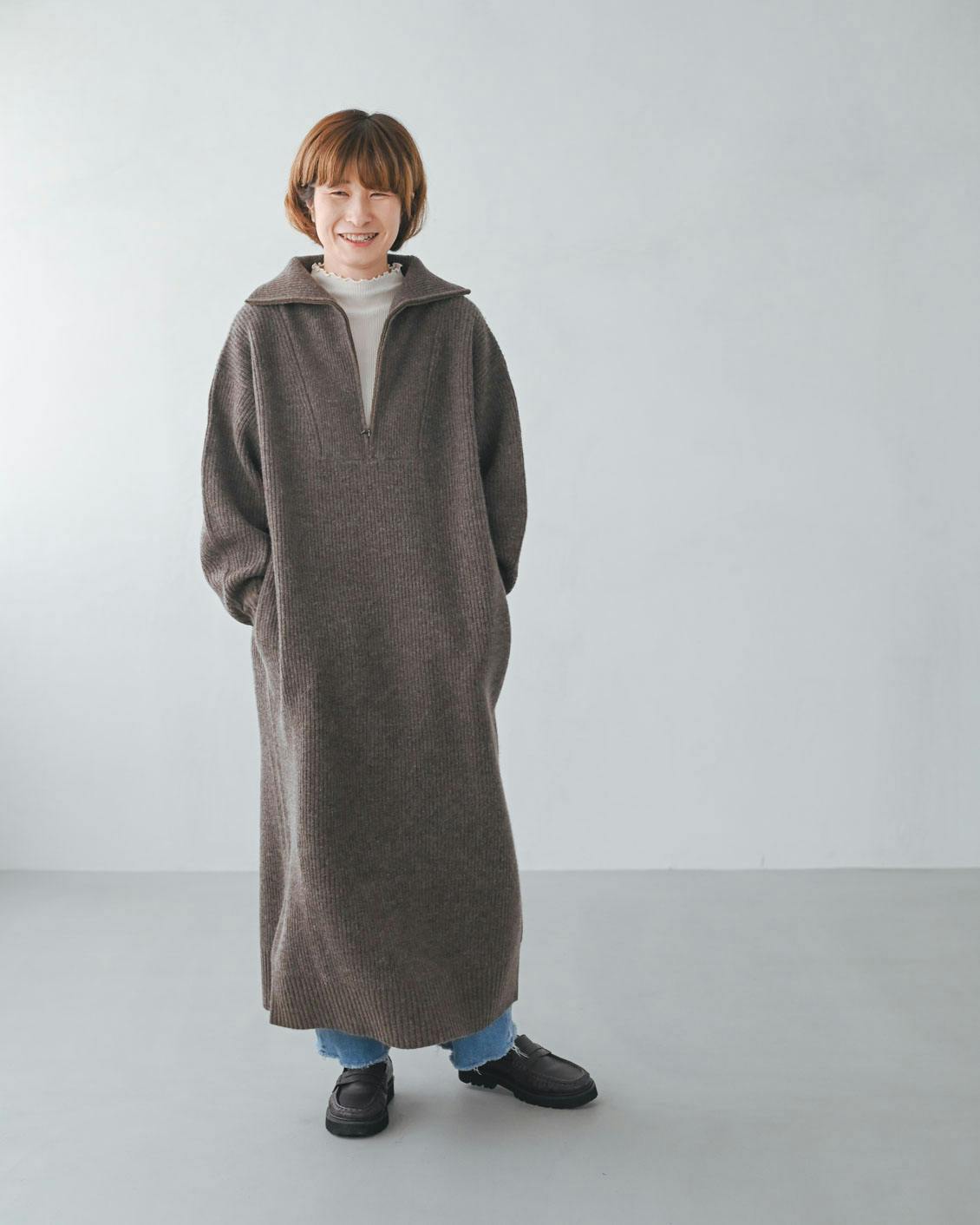 着用レビュー】「ハーフジップのニットワンピース」を4名が着てみまし