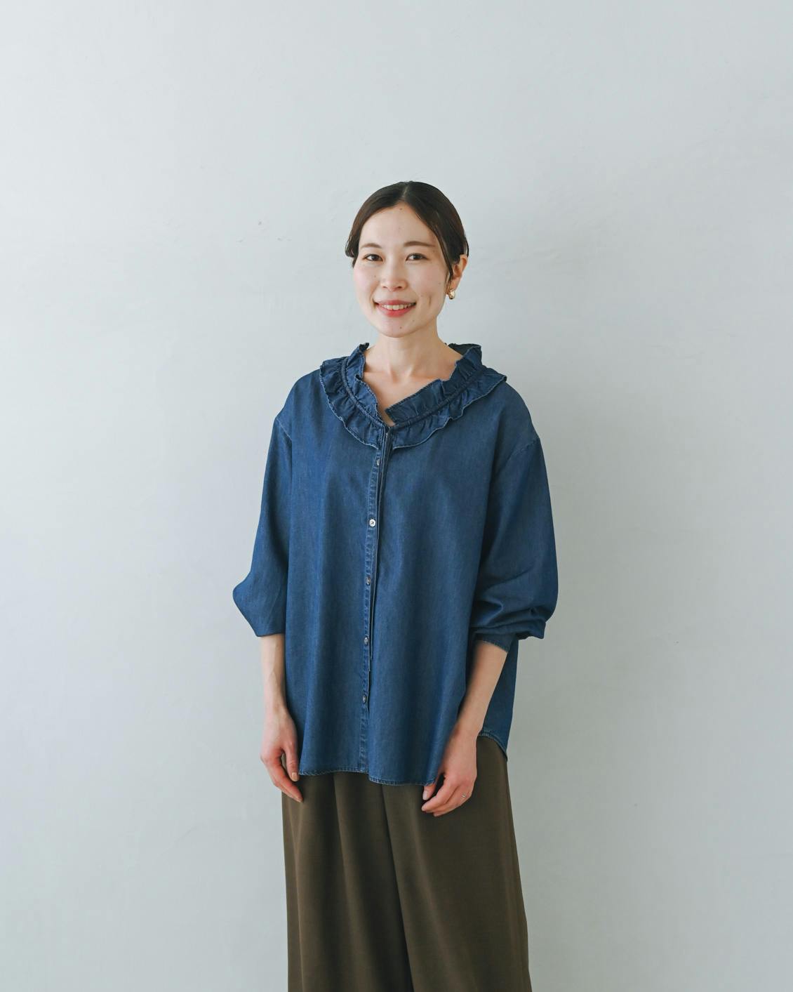 rosymonster デニムミニフリルブラウス　美品 rosy monster ロージーモンスター タグ付き未使用 クレープ フリル