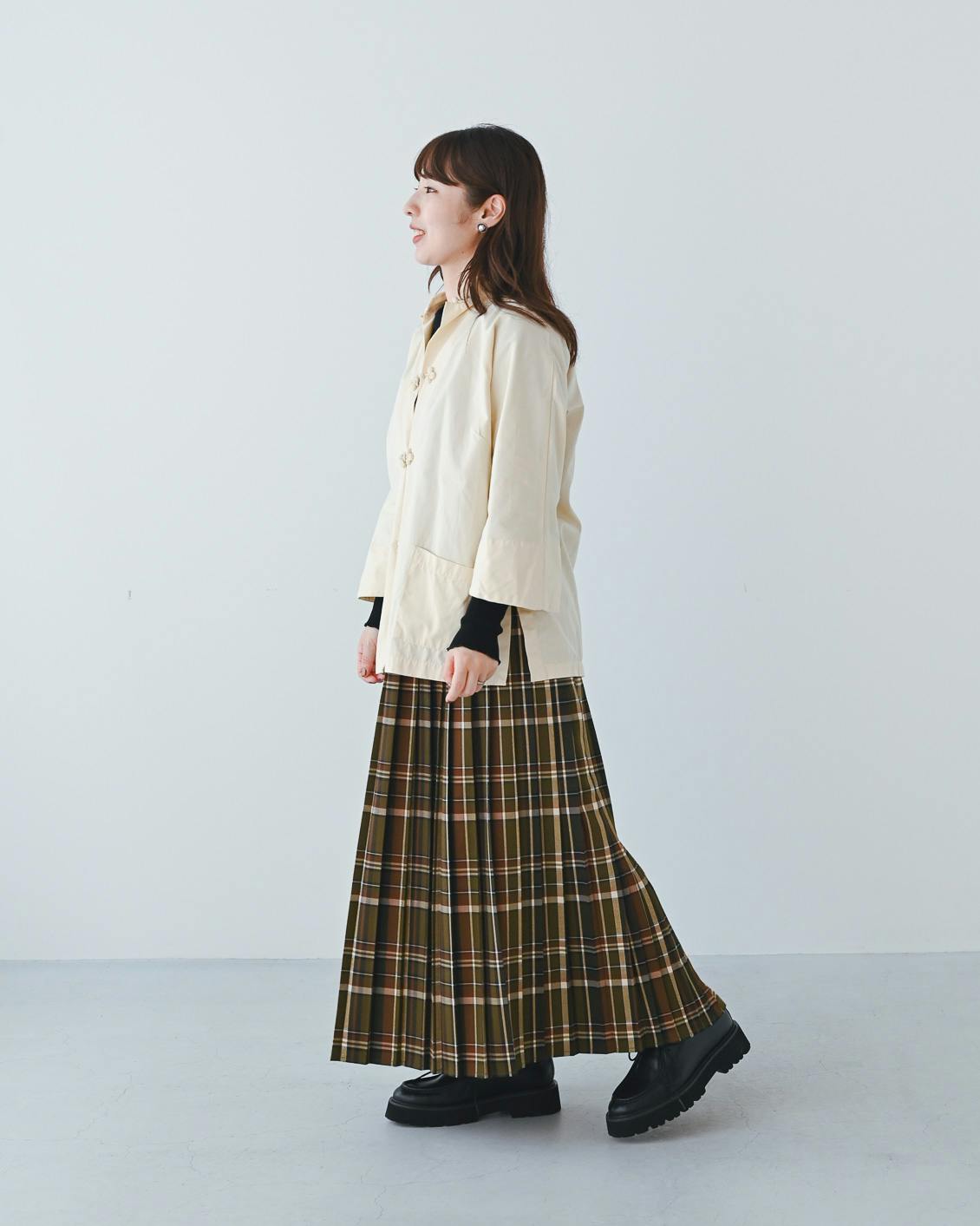 着用レビュー】sosottoのタータンプリーツスカートを、身長が異なる3人