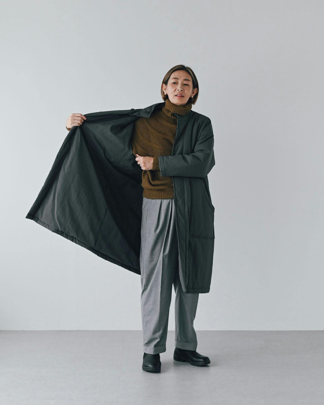 着用レビュー】āta（アタ）の中綿コートを身長の異なる3名が試着しま